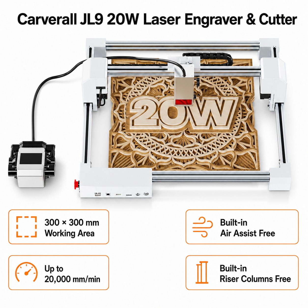 Industrial Acrylic Laser Cutter - Carverall JL9 20W Laser Engraver Cutter,